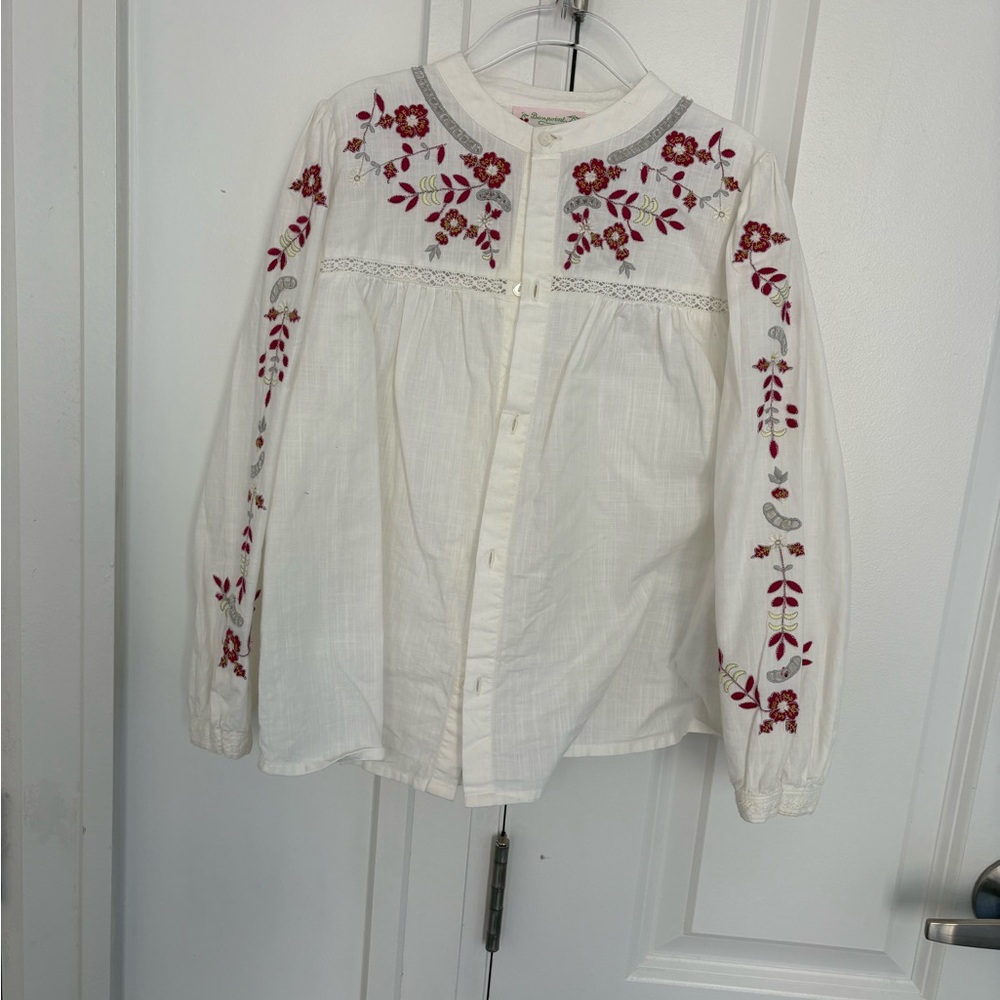 Bonpoint White Embroidered Button-Up Peasant Blouse